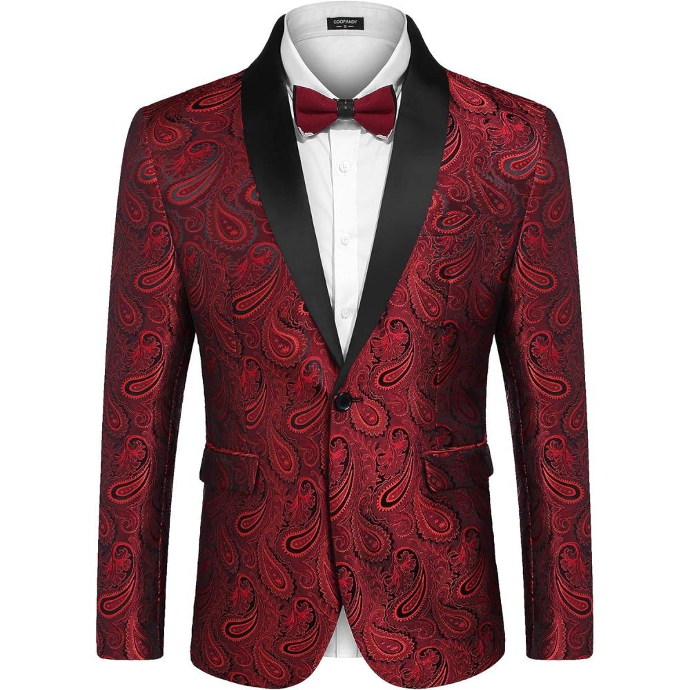 imageCOOFANDY Mens Floral Tuxedo Jacket Paisley Shawl Lapel Suit Blazer Jacket for DinnerPromWeddingRed