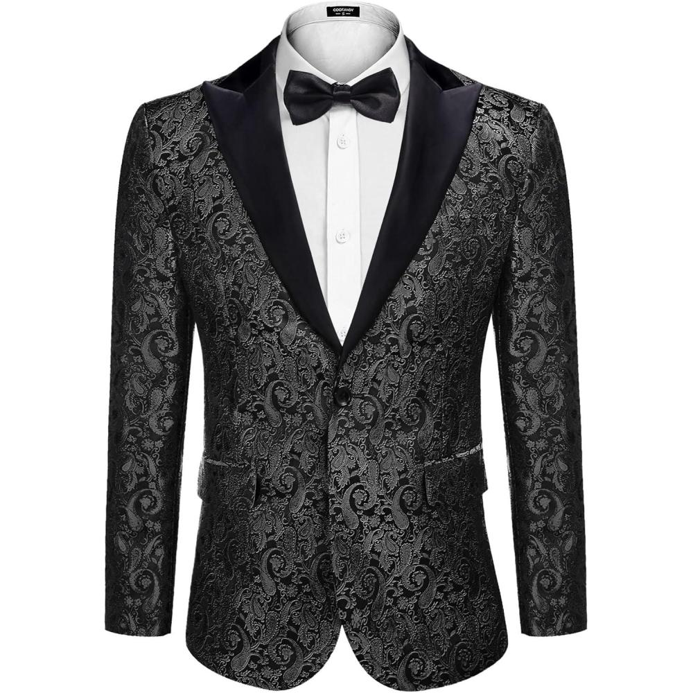 imageCOOFANDY Mens Floral Tuxedo One Button Luxury Shiny Blazer Dinner Party Prom Wedding Suit Jacket6  Black
