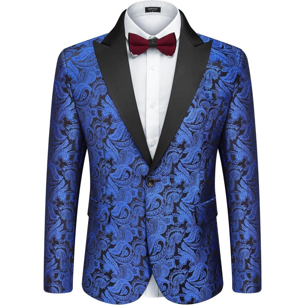 imageCOOFANDY Mens Floral Tuxedo One Button Luxury Shiny Blazer Dinner Party Prom Wedding Suit JacketBlue Paisley Floral