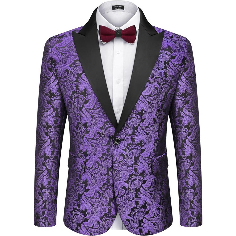 imageCOOFANDY Mens Floral Tuxedo One Button Luxury Shiny Blazer Dinner Party Prom Wedding Suit JacketPurple Paisley