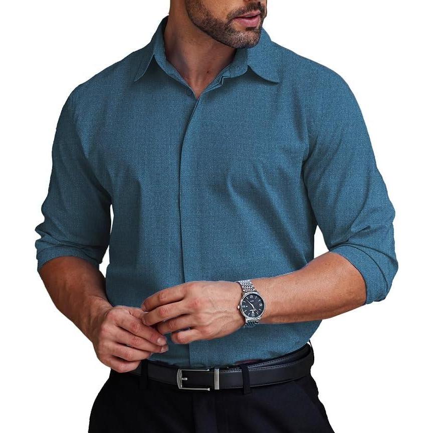 imageCOOFANDY Mens Formal Dress Shirt Hidden Button Front Wrinkle Free Shirt Regular Fit Stretch Business Casual ShirtsPeacock Blue