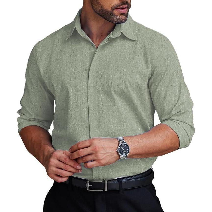 imageCOOFANDY Mens Formal Dress Shirt Hidden Button Front Wrinkle Free Shirt Regular Fit Stretch Business Casual ShirtsSage Green