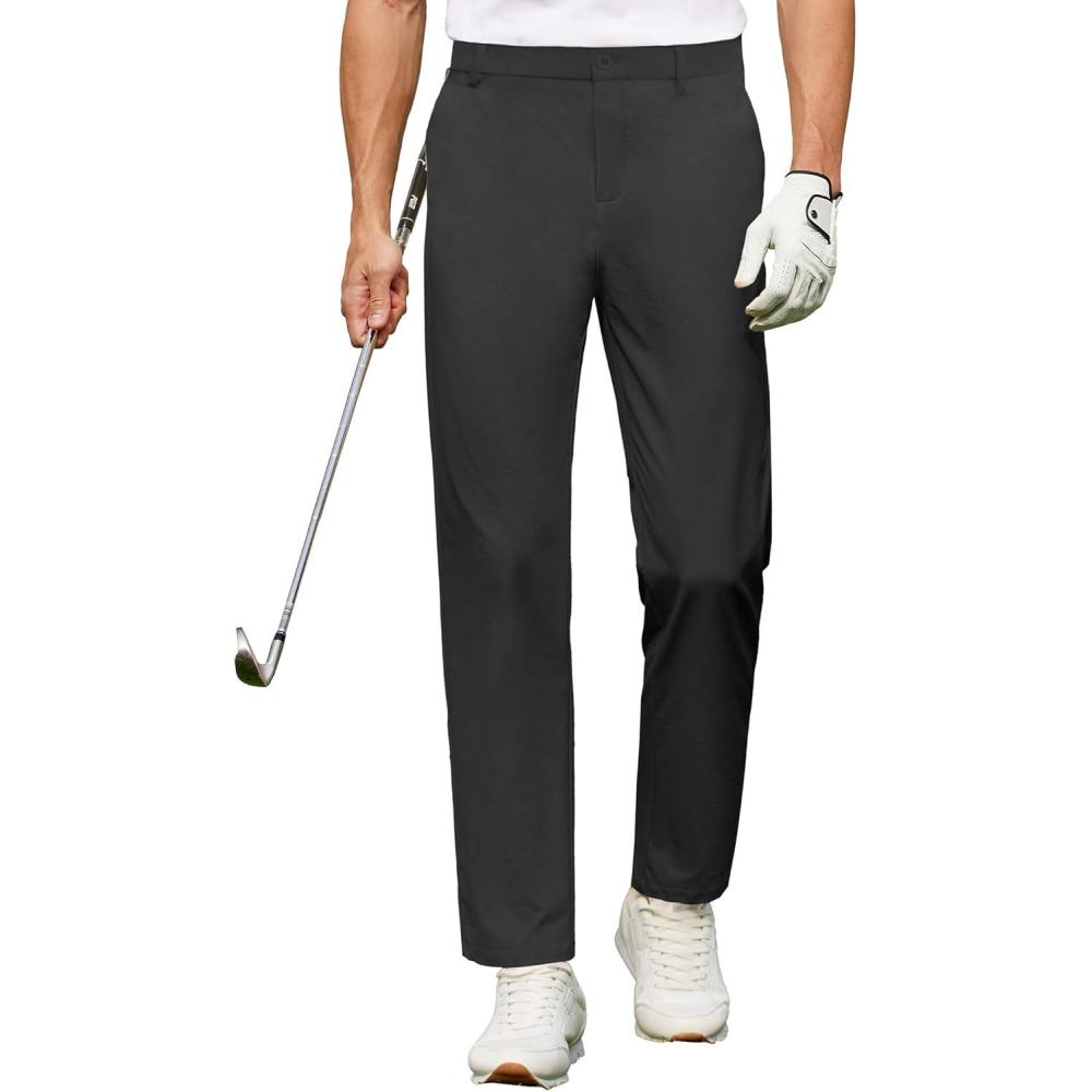 imageCOOFANDY Mens Golf Pants Stretch Work Dress Pants Quick Dry Lightweight Pants Casual Slim Fit Slacks with PocketsBlack