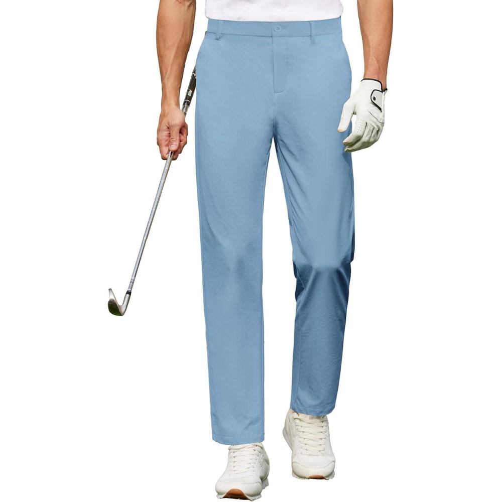 imageCOOFANDY Mens Golf Pants Stretch Work Dress Pants Quick Dry Lightweight Pants Casual Slim Fit Slacks with PocketsLight Blue