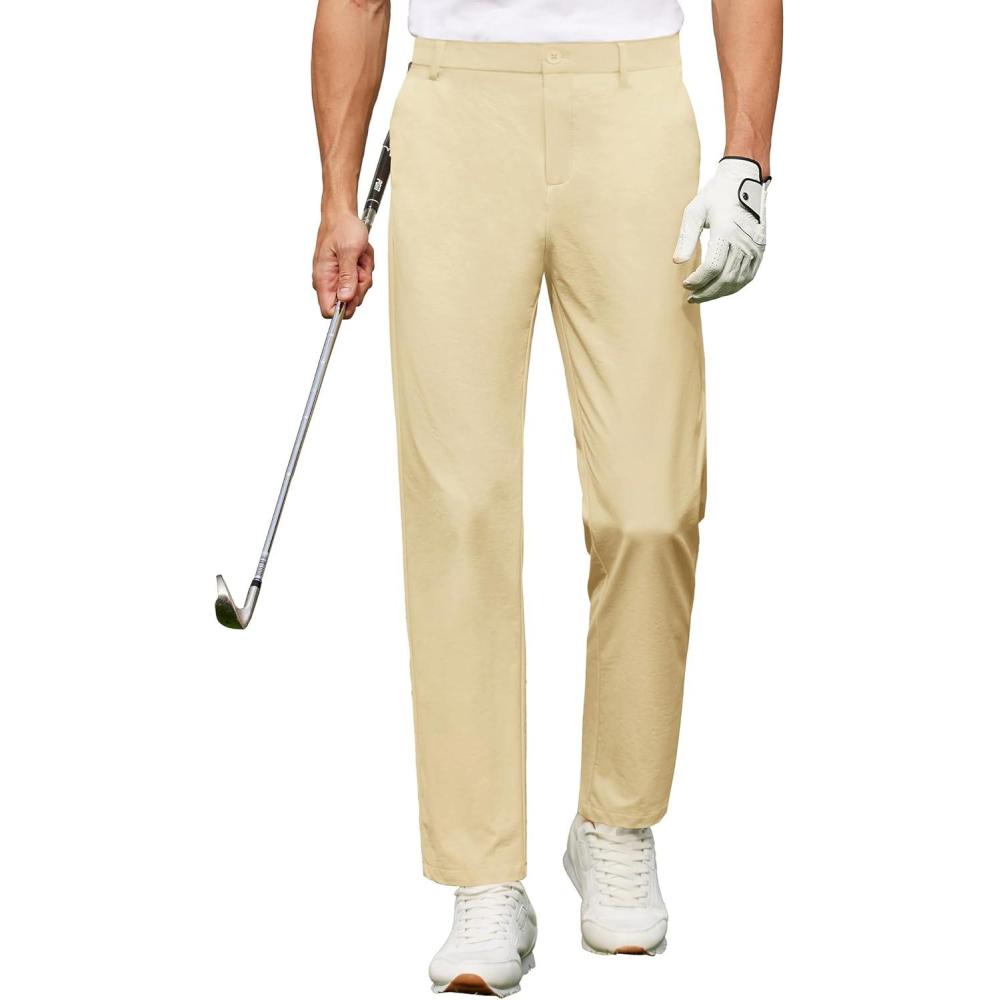 imageCOOFANDY Mens Golf Pants Stretch Work Dress Pants Quick Dry Lightweight Pants Casual Slim Fit Slacks with PocketsLight Khaki