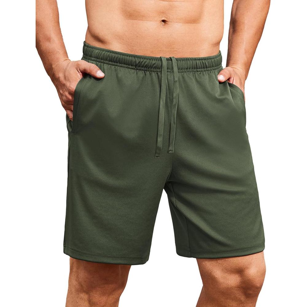imageCOOFANDY Mens Gym Workout Shorts 7 Inch Stretch Athletic Shorts Lightweight Running Training Short Pants with PocketsArmy Green 1 Pack of 1