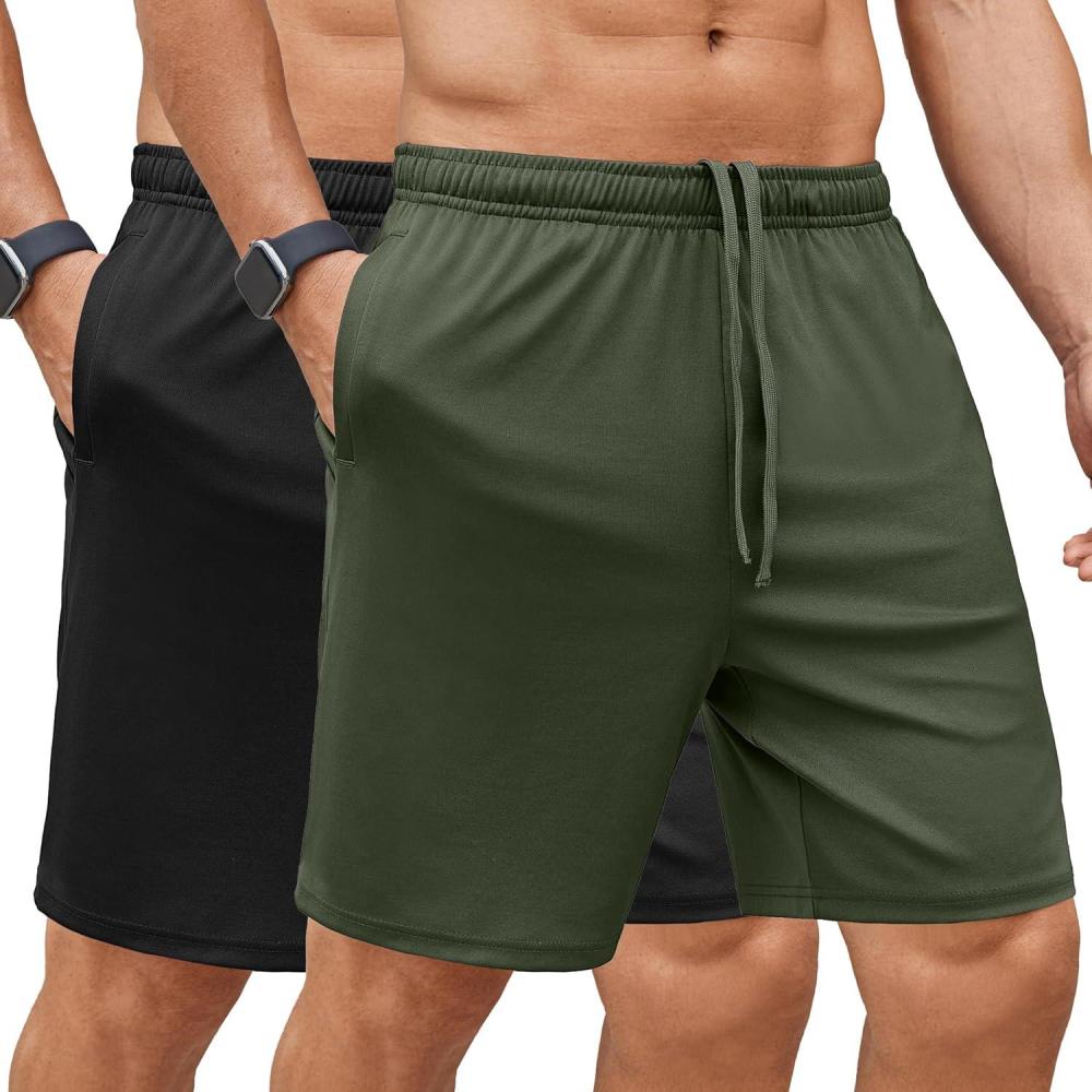 imageCOOFANDY Mens Gym Workout Shorts 7 Inch Stretch Athletic Shorts Lightweight Running Training Short Pants with PocketsBlack  Army Green