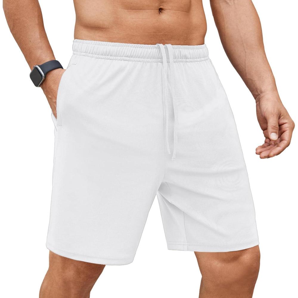 imageCOOFANDY Mens Gym Workout Shorts 7 Inch Stretch Athletic Shorts Lightweight Running Training Short Pants with PocketsWhite 1 Pack of 1