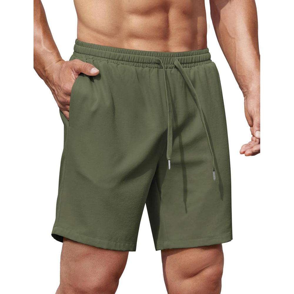 imageCOOFANDY Mens Gym Workout Shorts 8 Inch Quick Dry Athletic Shorts Lightweight Drawstring Running ShortsArmy Green