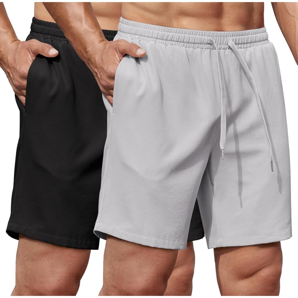 imageCOOFANDY Mens Gym Workout Shorts 8 Inch Quick Dry Athletic Shorts Lightweight Drawstring Running ShortsBlack  Light Grey