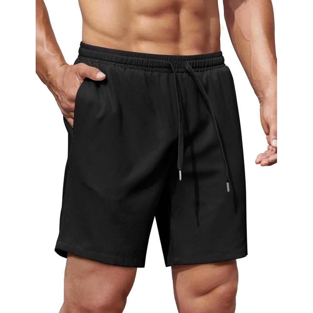 imageCOOFANDY Mens Gym Workout Shorts 8 Inch Quick Dry Athletic Shorts Lightweight Drawstring Running ShortsBlack