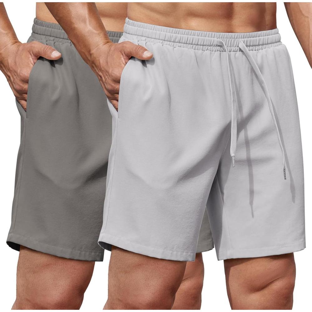 imageCOOFANDY Mens Gym Workout Shorts 8 Inch Quick Dry Athletic Shorts Lightweight Drawstring Running ShortsDeep Grey  Light Grey