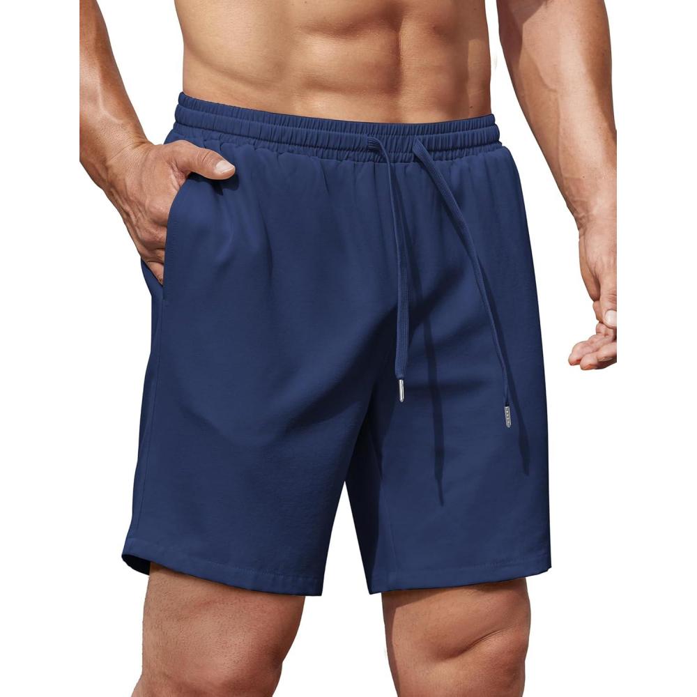 imageCOOFANDY Mens Gym Workout Shorts 8 Inch Quick Dry Athletic Shorts Lightweight Drawstring Running ShortsNavy Blue