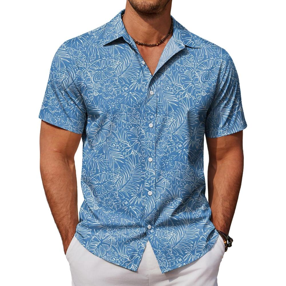 imageCOOFANDY Mens Hawaiian Shirt Short Sleeve Button Down Shirts Tropical Floral Summer Beach ShirtsBlue