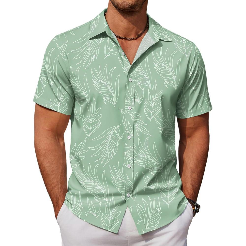 imageCOOFANDY Mens Hawaiian Shirt Short Sleeve Button Down Shirts Tropical Floral Summer Beach ShirtsLight Green