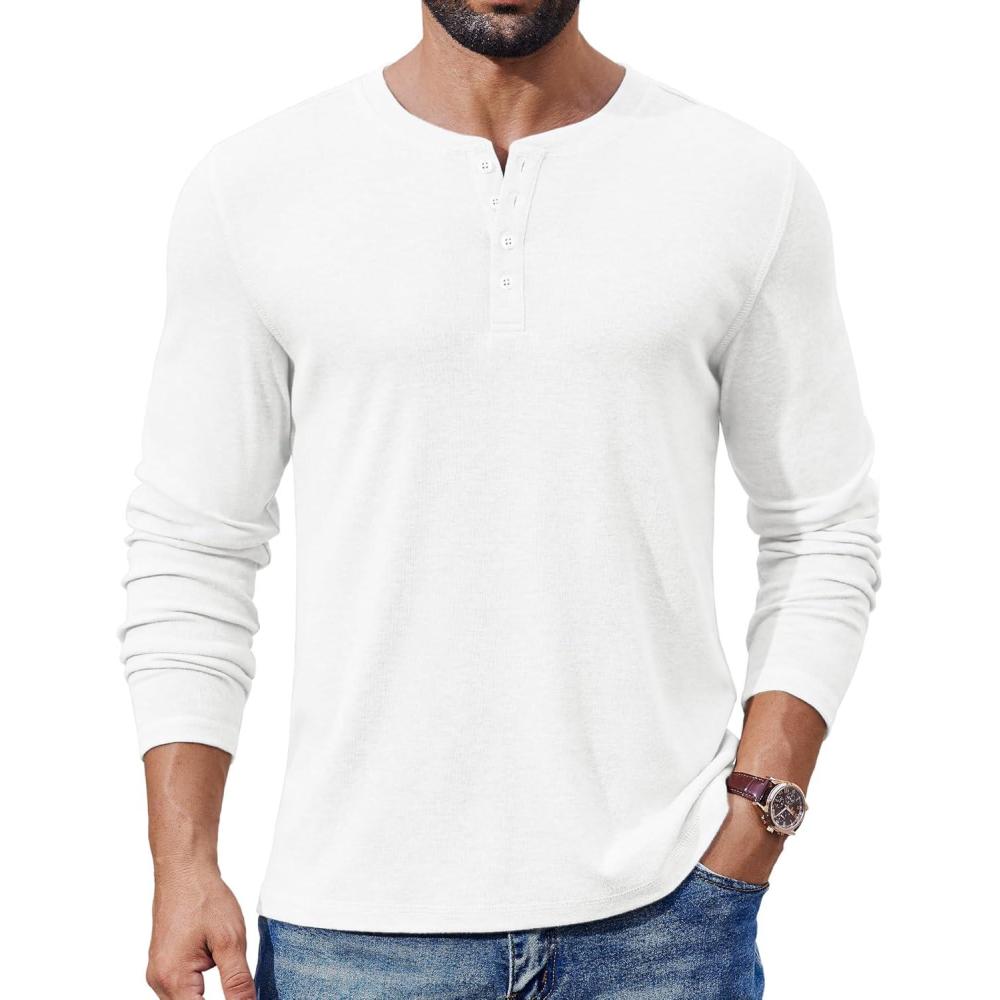 imageCOOFANDY Mens Henley Shirts Long Sleeve Lightweight Buttons TShirts Casual Basic Pullover TopWhite