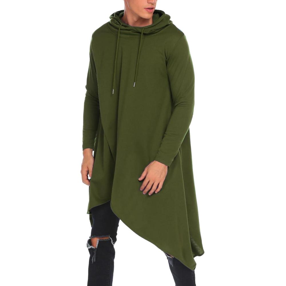 imageCOOFANDY Mens Hooded Poncho Cape Cloak Casual Asymmetric Hem Hoodie SweatshirtsArmy Green