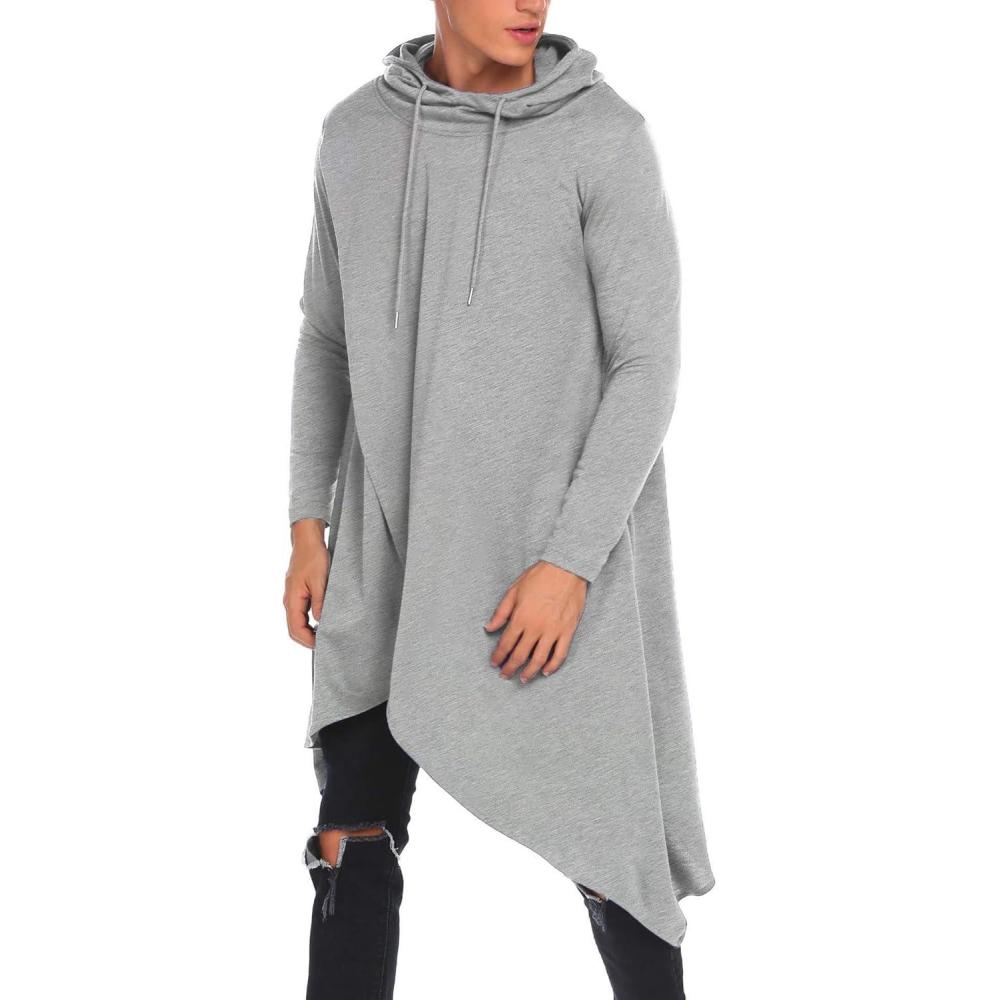 imageCOOFANDY Mens Hooded Poncho Cape Cloak Casual Asymmetric Hem Hoodie SweatshirtsGray