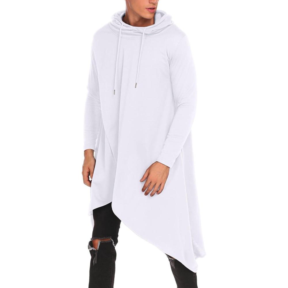 imageCOOFANDY Mens Hooded Poncho Cape Cloak Casual Asymmetric Hem Hoodie SweatshirtsWhite