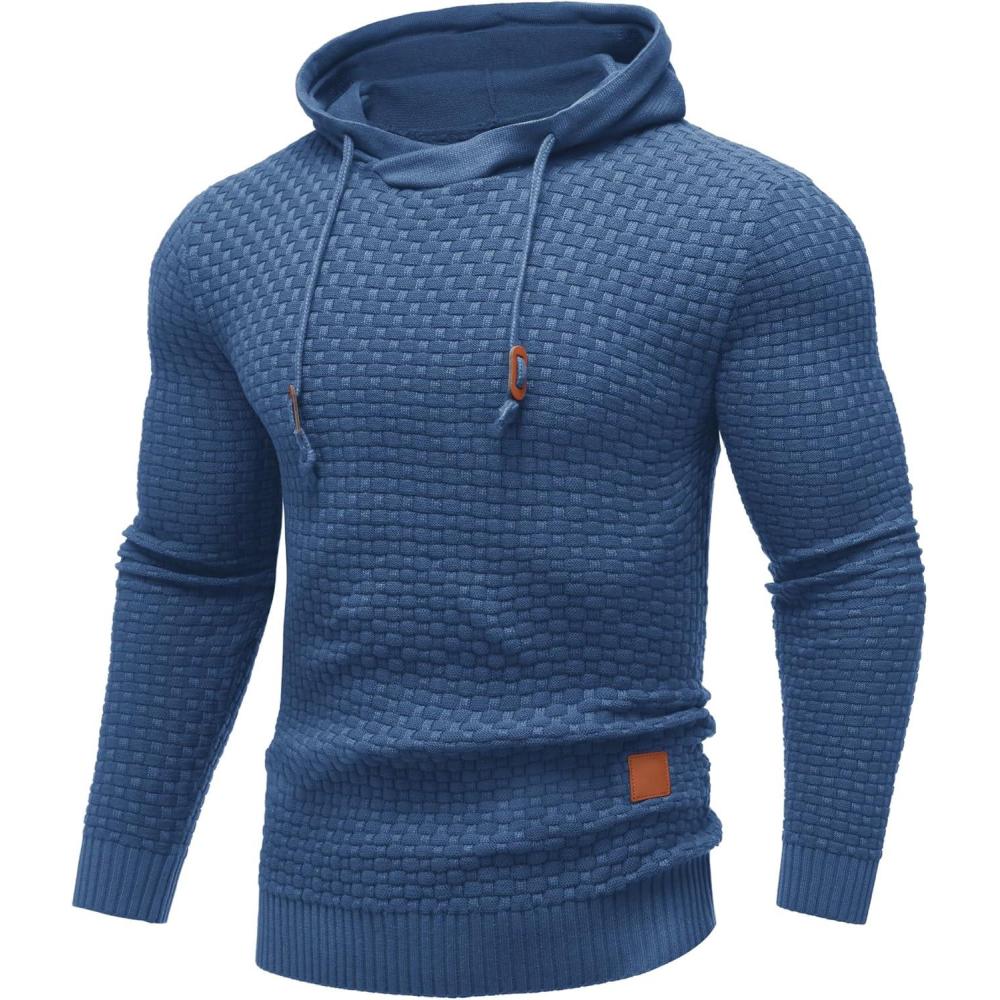 imageCOOFANDY Mens Hooded Sweatshirt Casual Long Sleeve Drawstring Waffle Knit Hoodies Slim Fit Hoodies PulloverBlue