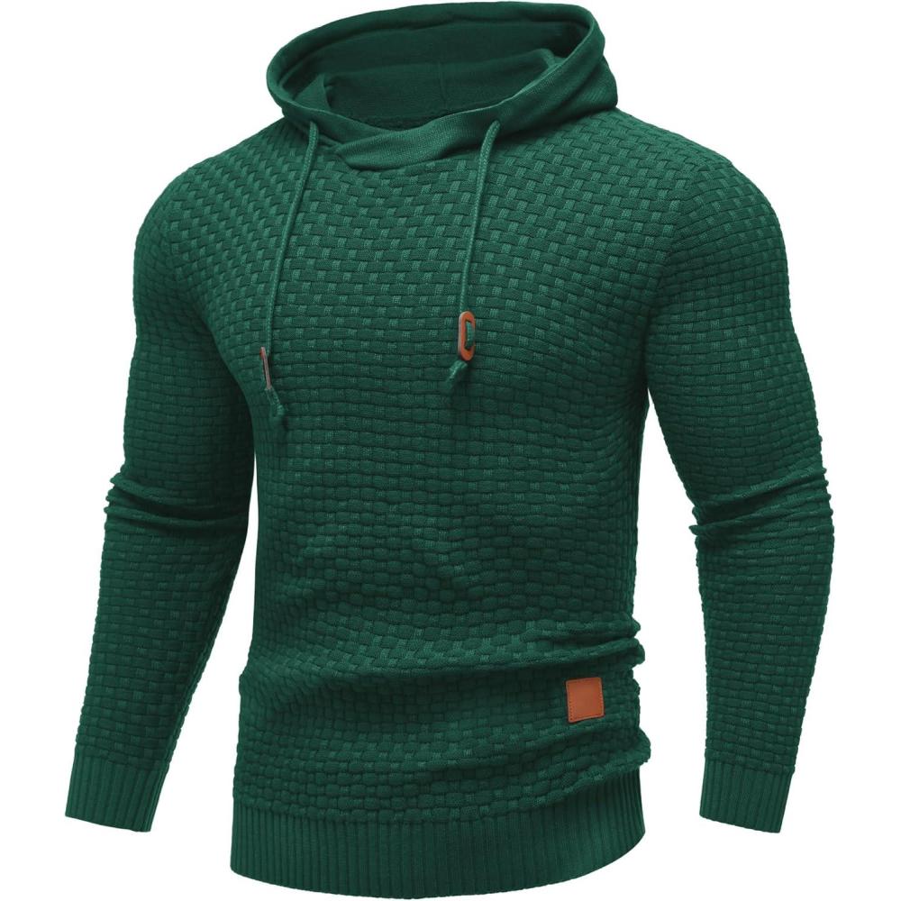 imageCOOFANDY Mens Hooded Sweatshirt Casual Long Sleeve Drawstring Waffle Knit Hoodies Slim Fit Hoodies PulloverDark Green