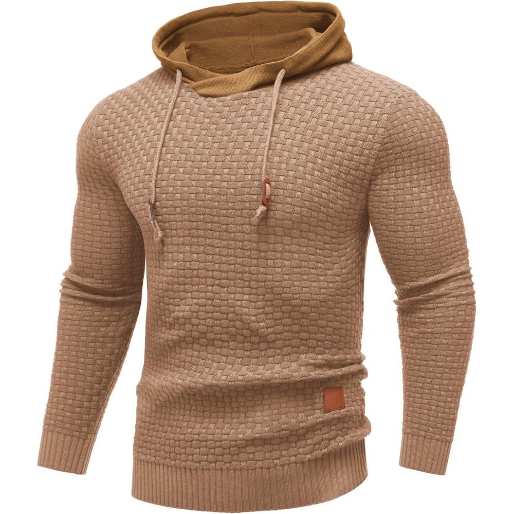 imageCOOFANDY Mens Hooded Sweatshirt Casual Long Sleeve Drawstring Waffle Knit Hoodies Slim Fit Hoodies PulloverKhaki