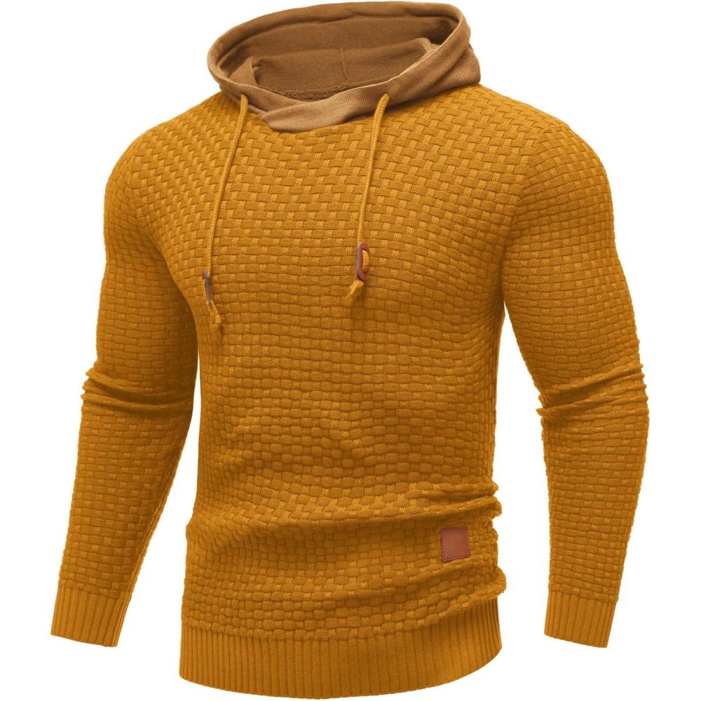 imageCOOFANDY Mens Hooded Sweatshirt Casual Long Sleeve Drawstring Waffle Knit Hoodies Slim Fit Hoodies PulloverLight Brown