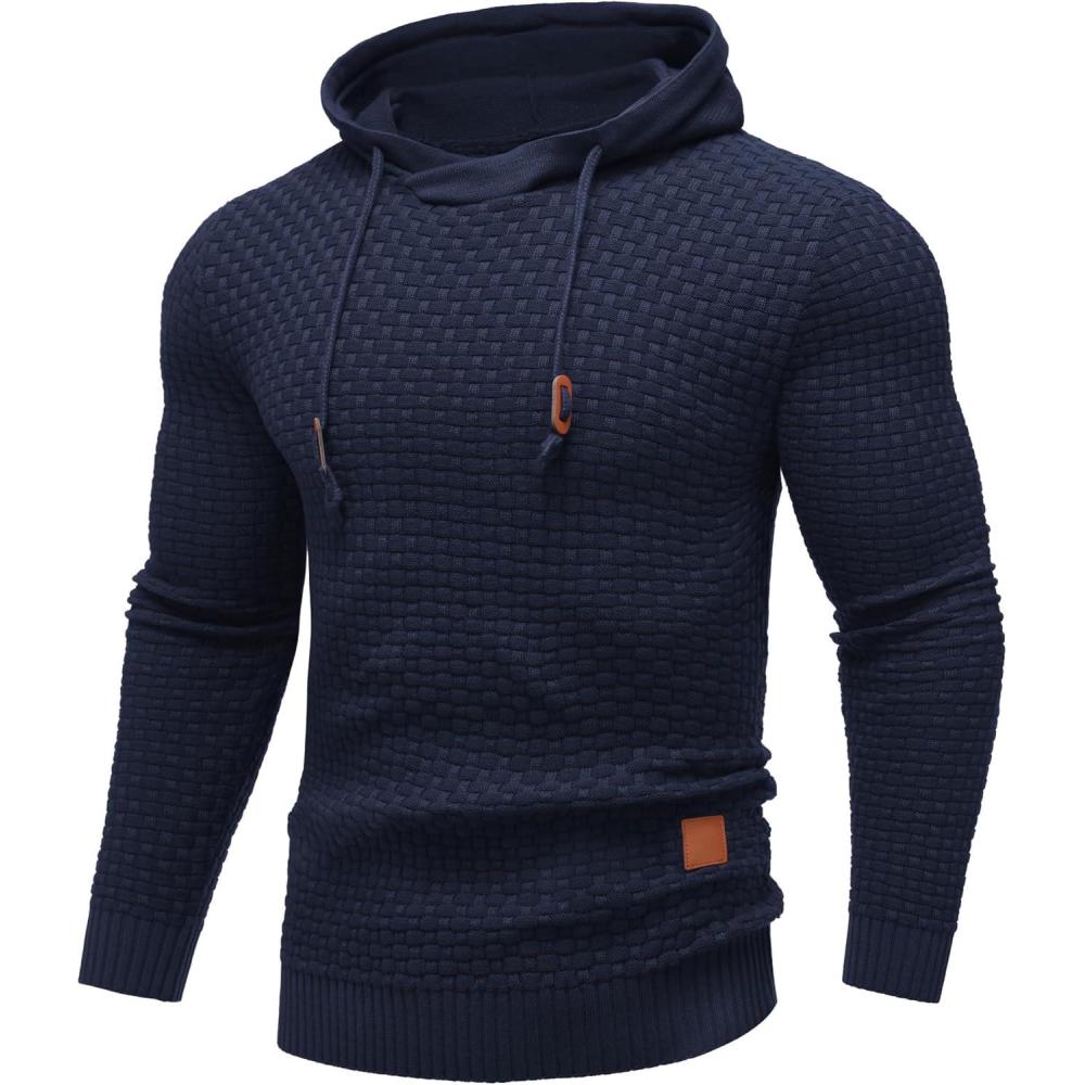 imageCOOFANDY Mens Hooded Sweatshirt Casual Long Sleeve Drawstring Waffle Knit Hoodies Slim Fit Hoodies PulloverNavy Blue