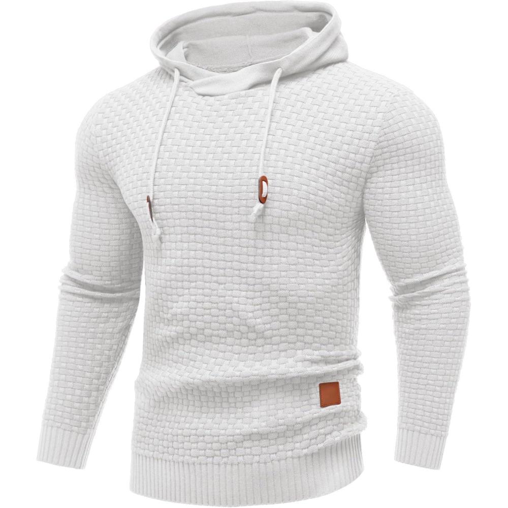 imageCOOFANDY Mens Hooded Sweatshirt Casual Long Sleeve Drawstring Waffle Knit Hoodies Slim Fit Hoodies PulloverWhite