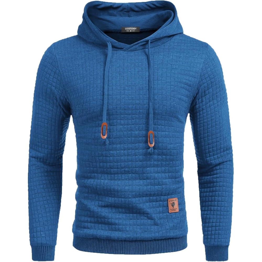 imageCOOFANDY Mens Hooded Sweatshirt Casual Long Sleeve Drawstring Waffle Knit Pullover HoodiesBlue