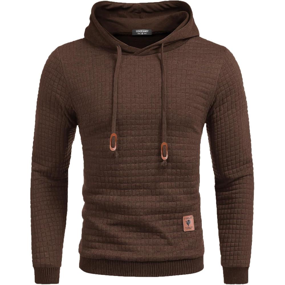 imageCOOFANDY Mens Hooded Sweatshirt Casual Long Sleeve Drawstring Waffle Knit Pullover HoodiesCoffee