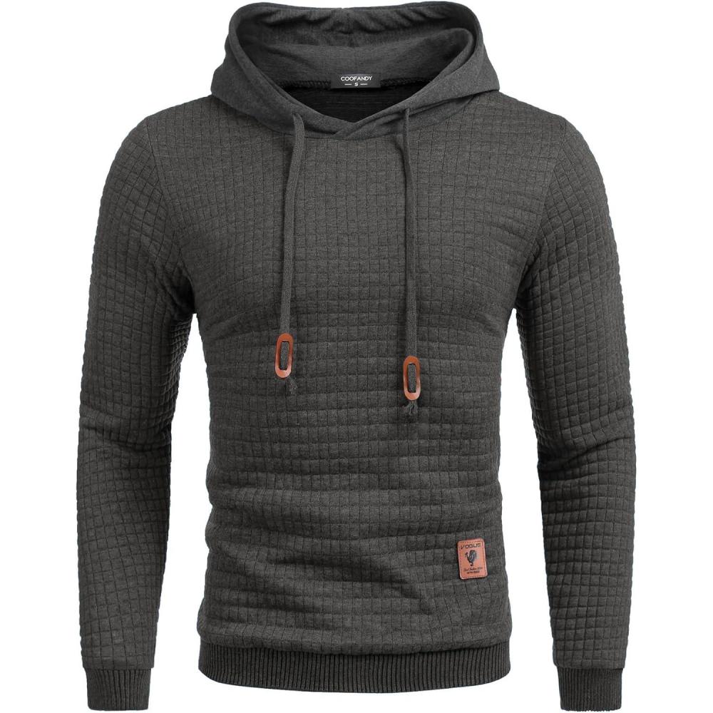 imageCOOFANDY Mens Hooded Sweatshirt Casual Long Sleeve Drawstring Waffle Knit Pullover HoodiesDark Gray
