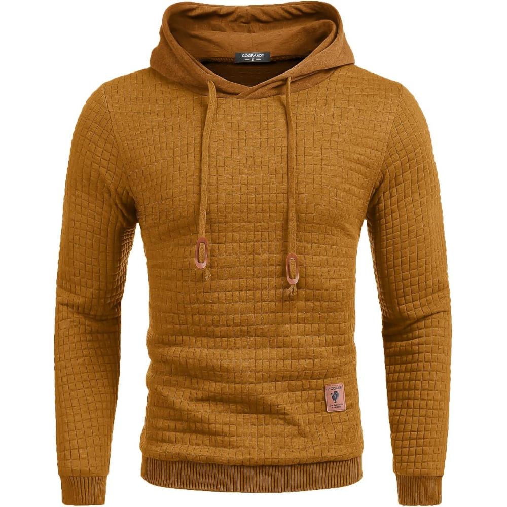 imageCOOFANDY Mens Hooded Sweatshirt Casual Long Sleeve Drawstring Waffle Knit Pullover HoodiesDark Yellow