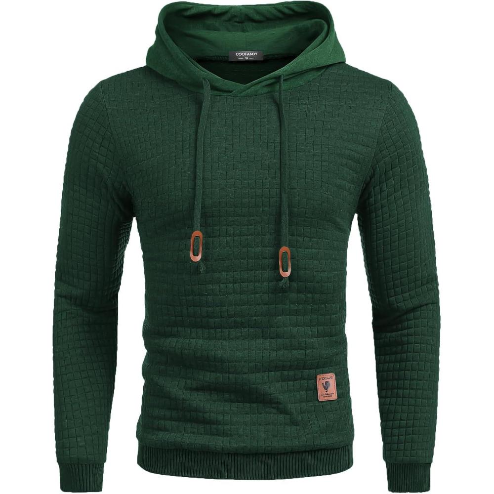 imageCOOFANDY Mens Hooded Sweatshirt Casual Long Sleeve Drawstring Waffle Knit Pullover HoodiesGreen