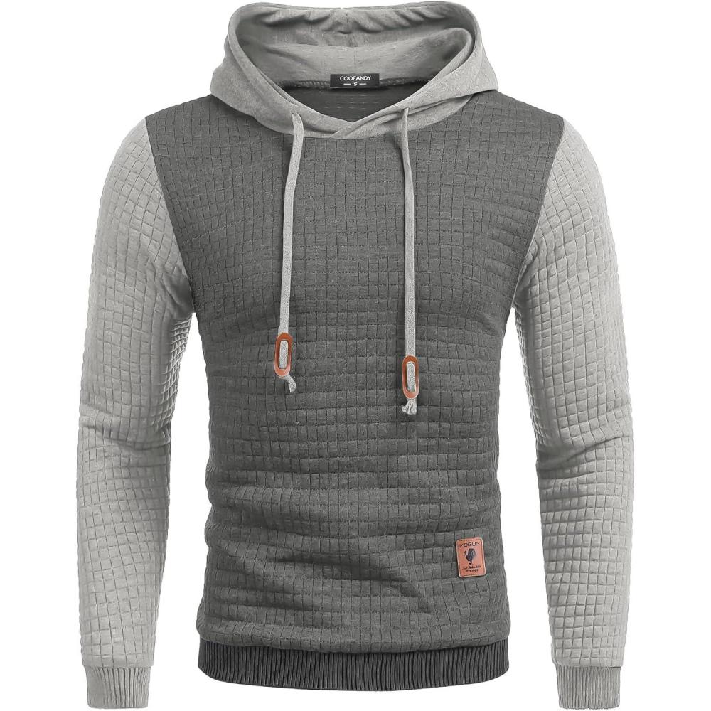 imageCOOFANDY Mens Hooded Sweatshirt Casual Long Sleeve Drawstring Waffle Knit Pullover HoodiesGreydark Grey