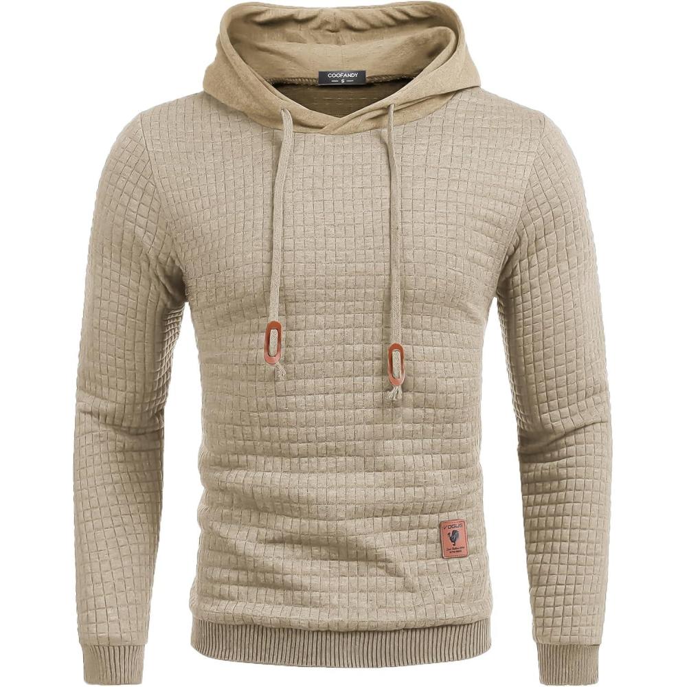 imageCOOFANDY Mens Hooded Sweatshirt Casual Long Sleeve Drawstring Waffle Knit Pullover HoodiesKhaki