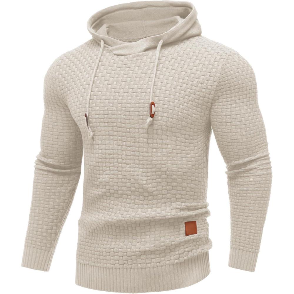 imageCOOFANDY Mens Hooded Sweatshirt Casual Long Sleeve Drawstring Waffle Knit Pullover HoodiesLight Khaki