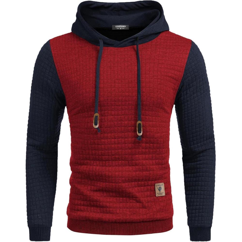imageCOOFANDY Mens Hooded Sweatshirt Casual Long Sleeve Drawstring Waffle Knit Pullover HoodiesPat7rednavy Blue