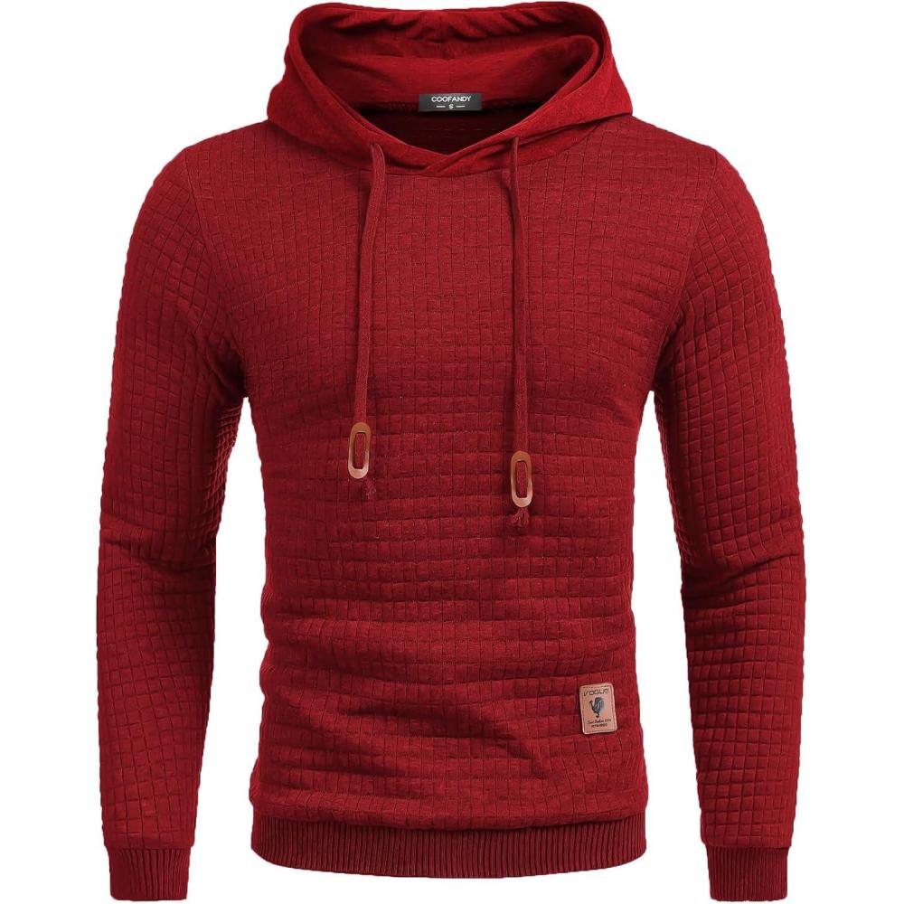 imageCOOFANDY Mens Hooded Sweatshirt Casual Long Sleeve Drawstring Waffle Knit Pullover HoodiesRed