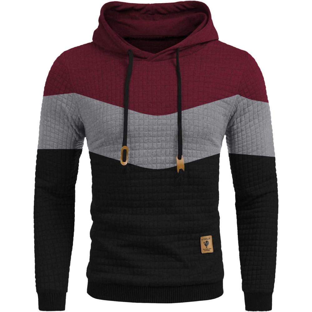 imageCOOFANDY Mens Hooded Sweatshirt Casual Long Sleeve Drawstring Waffle Knit Pullover HoodiesRedBlack P13