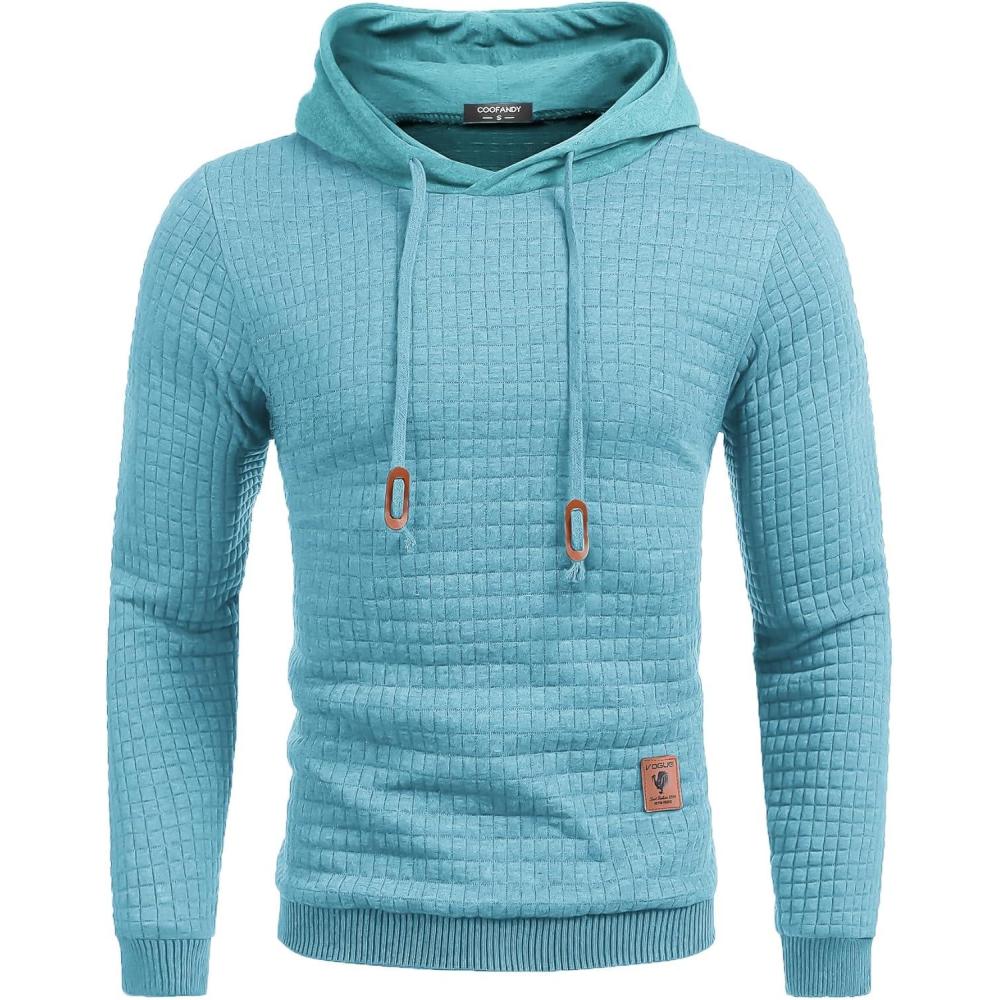 imageCOOFANDY Mens Hooded Sweatshirt Casual Long Sleeve Drawstring Waffle Knit Pullover HoodiesSky Blue