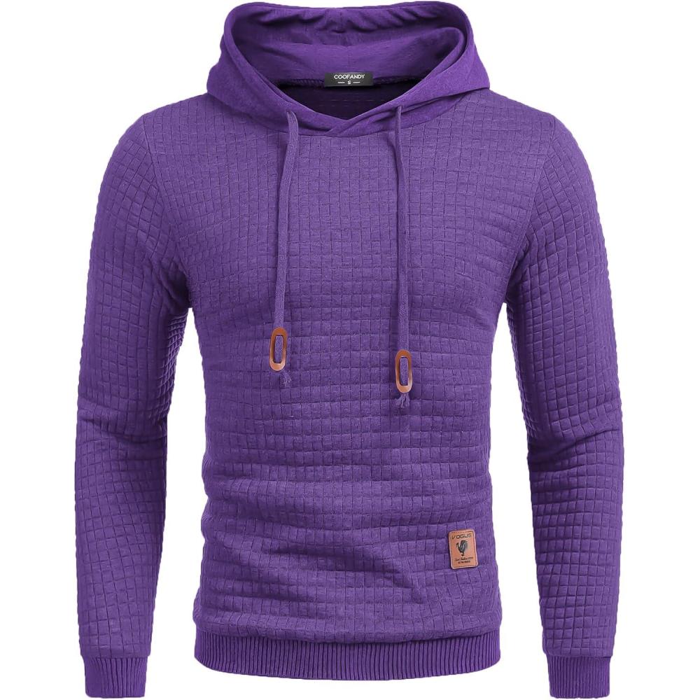 imageCOOFANDY Mens Hooded Sweatshirt Casual Long Sleeve Drawstring Waffle Knit Pullover HoodiesViolet