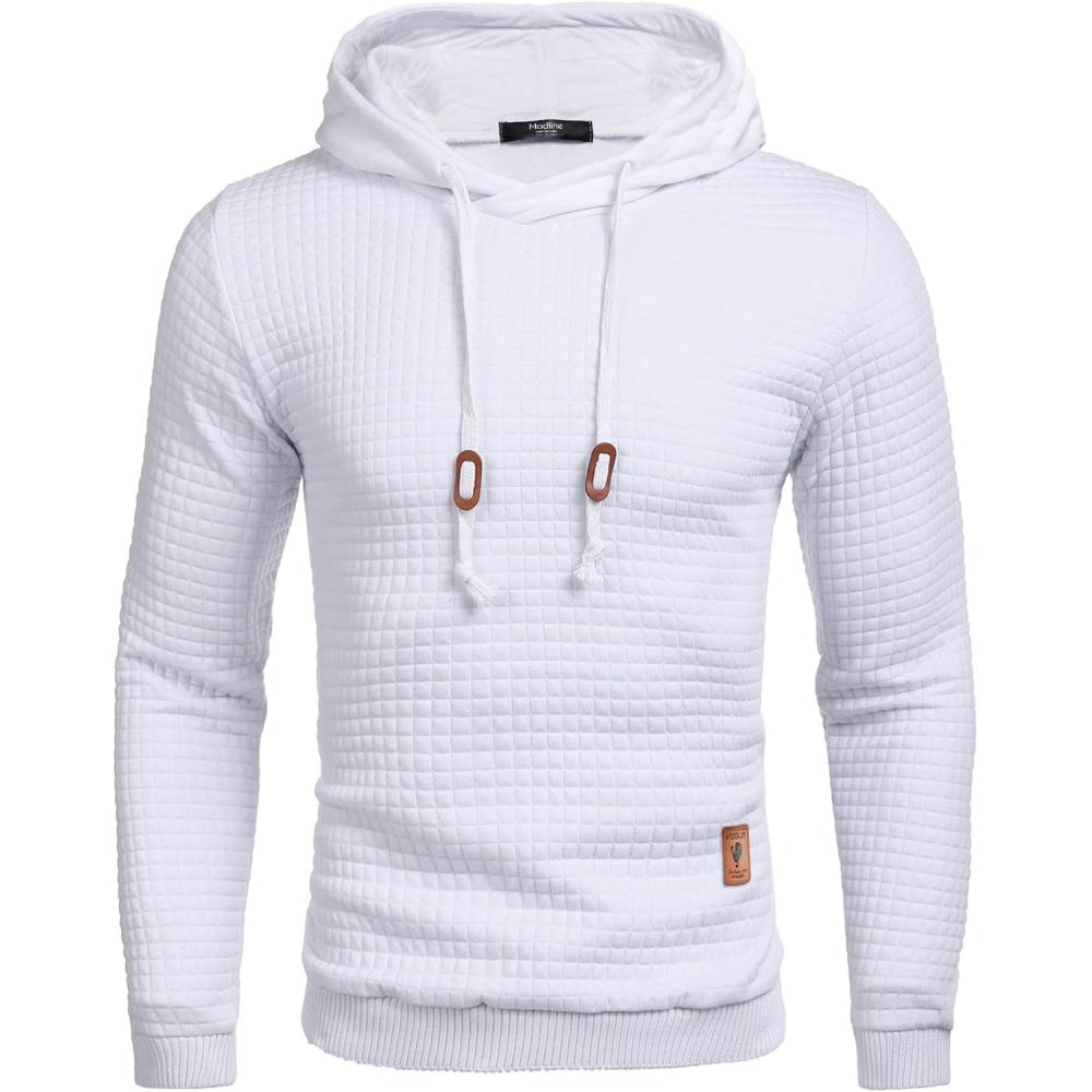 imageCOOFANDY Mens Hooded Sweatshirt Casual Long Sleeve Drawstring Waffle Knit Pullover HoodiesWhite