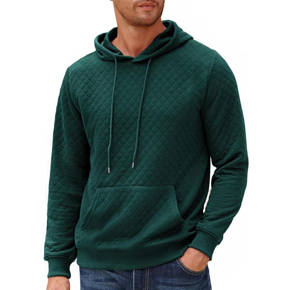 imageCOOFANDY Mens Hooded Sweatshirt Long Sleeve Quilted Sweatshirt Casual Fashion Pullover Hoodies with PocketGreen