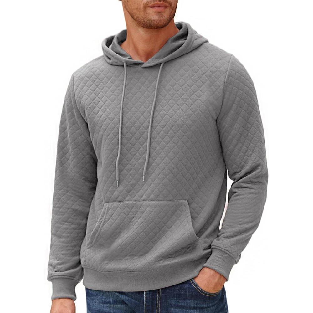 imageCOOFANDY Mens Hooded Sweatshirt Long Sleeve Quilted Sweatshirt Casual Fashion Pullover Hoodies with PocketGrey