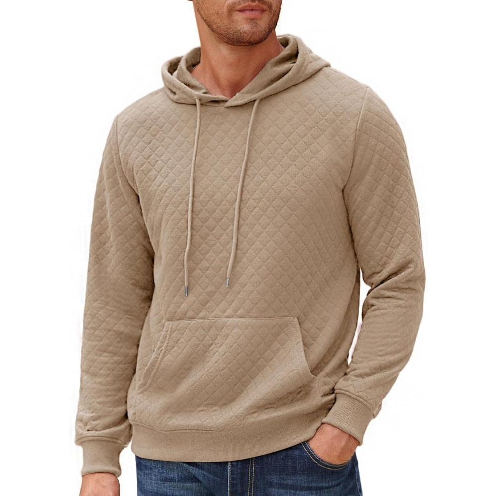 imageCOOFANDY Mens Hooded Sweatshirt Long Sleeve Quilted Sweatshirt Casual Fashion Pullover Hoodies with PocketKhaki