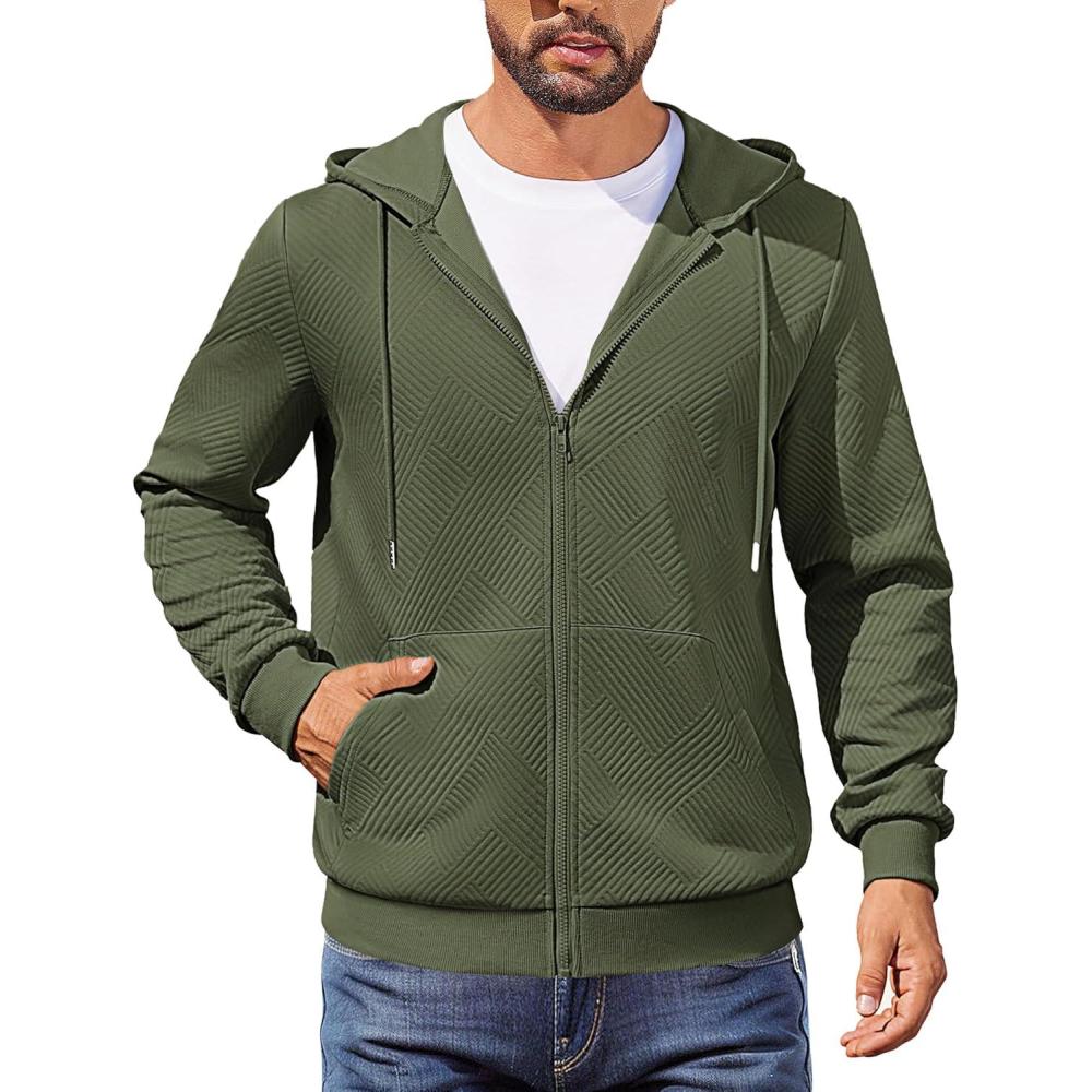 imageCOOFANDY Mens Hooded Sweatshirt Zip Up Casual Knit Hoodies Fashion Drawstring Sweatshirts with PocketsArmy Green