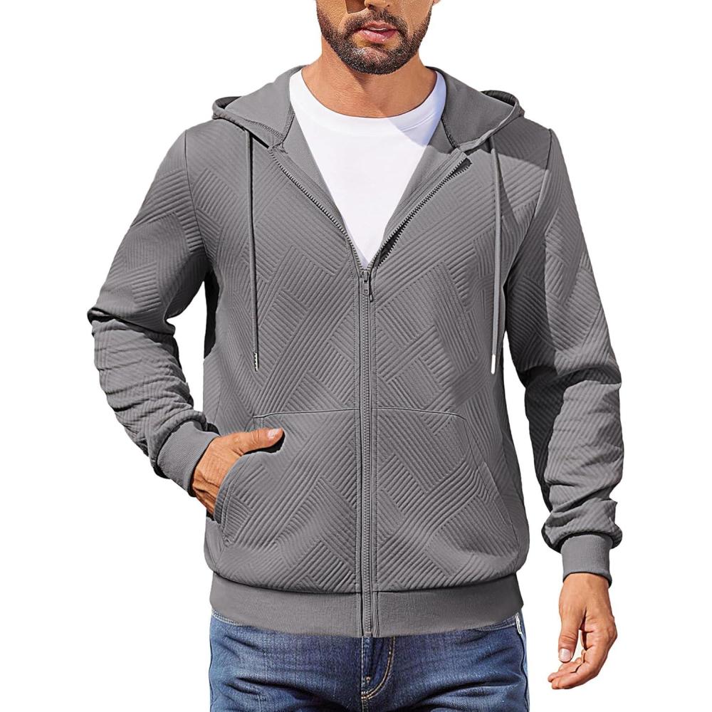imageCOOFANDY Mens Hooded Sweatshirt Zip Up Casual Knit Hoodies Fashion Drawstring Sweatshirts with PocketsDark Grey