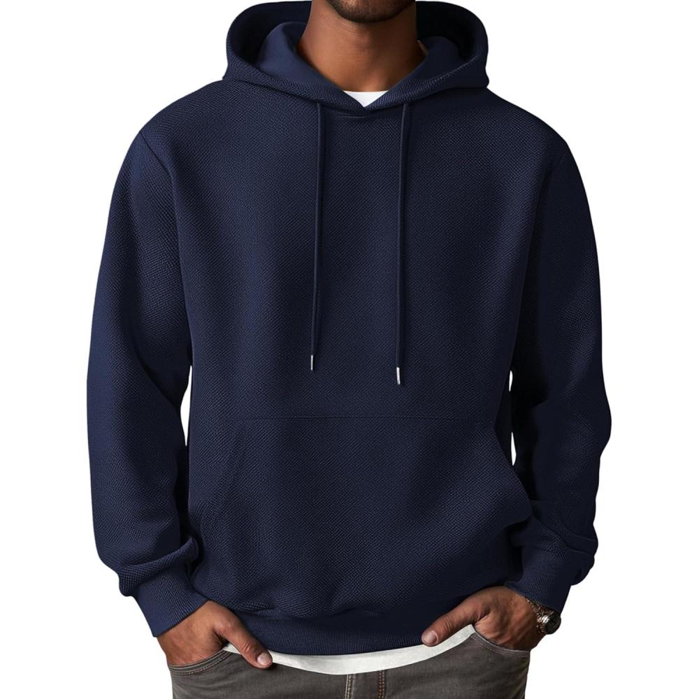 imageCOOFANDY Mens Hooded Sweatshirts Long Sleeve Casual Waffle Knit Pullover Hoodies with Kanga PocketNavy Blue