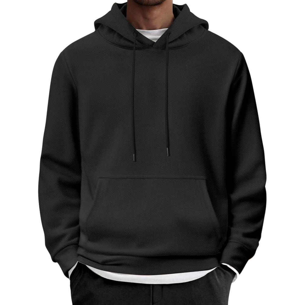 imageCOOFANDY Mens Hoodie Long Sleeve Casual Pullover Hooded Sweatshirt Fashion Drawstring Hoodies with PocketBlack